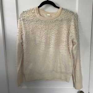 Beautiful merino sweater with mesh, pearl overlay